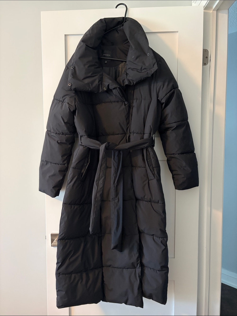 Dynamite Black Long Belted Puffer Coat